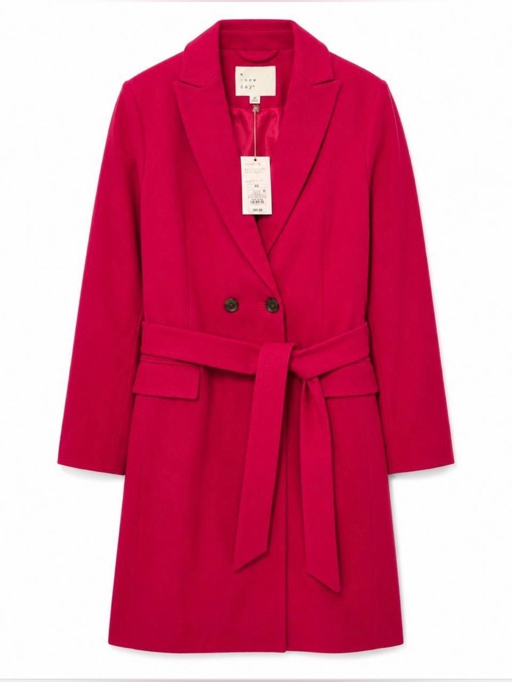 a new day Magenta Belted Wool Blend Trench Coat XXL